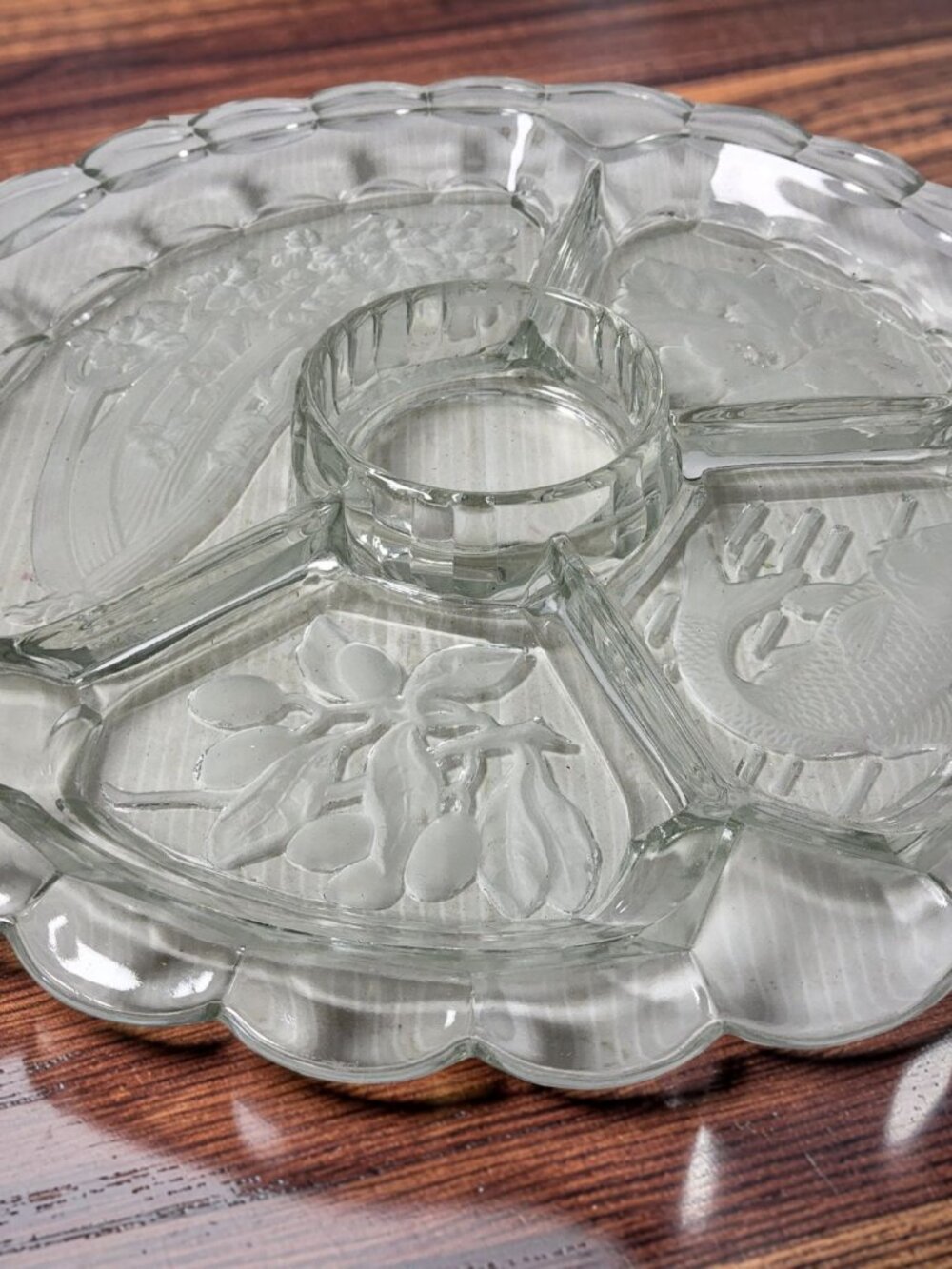 Vintage 1950s Benedict Proctor Divided Glass Relish Serving Platter Frosted Inta